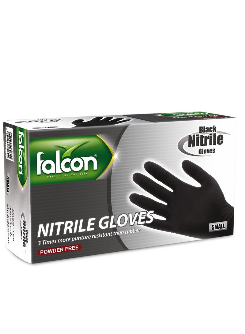 Falcon Nitrile Gloves - Black Powder Free (S) - 100 Pieces - Pack of 3