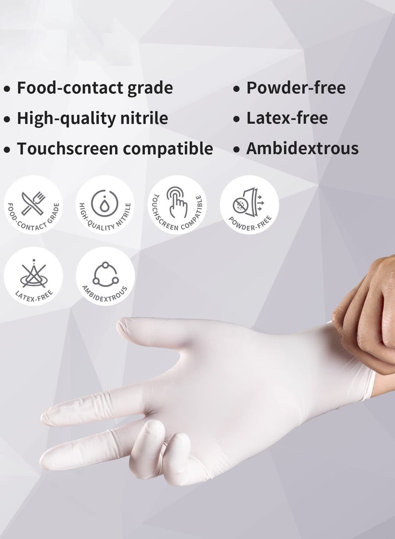 Nitrile Gloves Disposable Latex Free, Fully Textured, Extra Thick Strong, Food Safe, for Cooking, Tattoo, Painting, Automotive, Mechanics, Large (White)