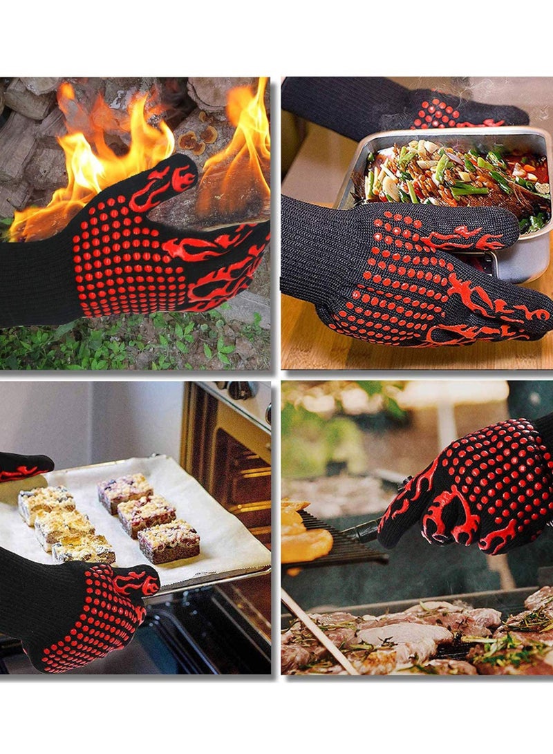 BBQ Gloves1472℉(800℃) Extreme Heat Resistant Grill Gloves14 inch Ultra-Long Wrist Cooking Gloves for BarbecueCookingSilicone Non-Slip Cooking Gloves 1 Pair (red)