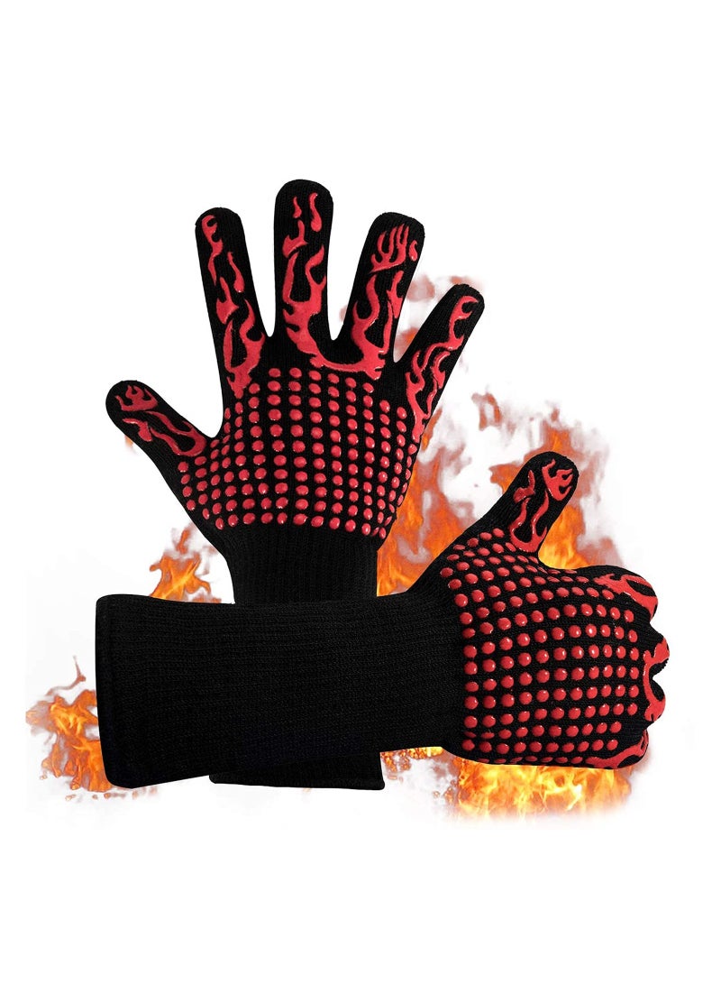 BBQ Gloves1472℉(800℃) Extreme Heat Resistant Grill Gloves14 inch Ultra-Long Wrist Cooking Gloves for BarbecueCookingSilicone Non-Slip Cooking Gloves 1 Pair (red)