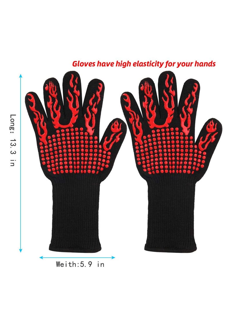 BBQ Gloves1472℉(800℃) Extreme Heat Resistant Grill Gloves14 inch Ultra-Long Wrist Cooking Gloves for BarbecueCookingSilicone Non-Slip Cooking Gloves 1 Pair (red)