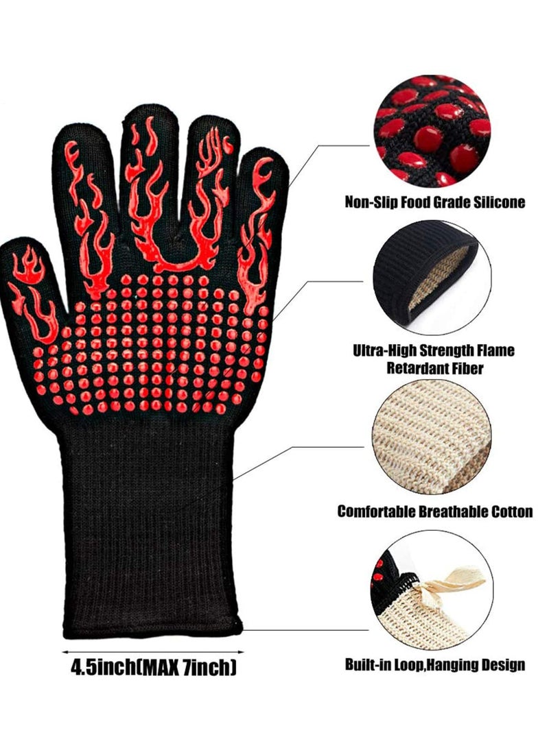 BBQ Gloves1472℉(800℃) Extreme Heat Resistant Grill Gloves14 inch Ultra-Long Wrist Cooking Gloves for BarbecueCookingSilicone Non-Slip Cooking Gloves 1 Pair (red)