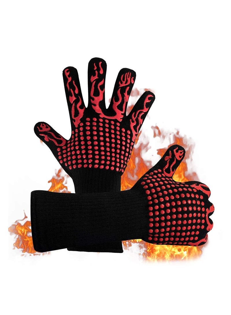 Gloves1472℉(800℃) Extreme Heat Resistant Grill Gloves14 inch Ultra-Long Wrist Cooking Gloves for BarbecueCookingSilicone Non-Slip Cooking Gloves 1 Pair (red)