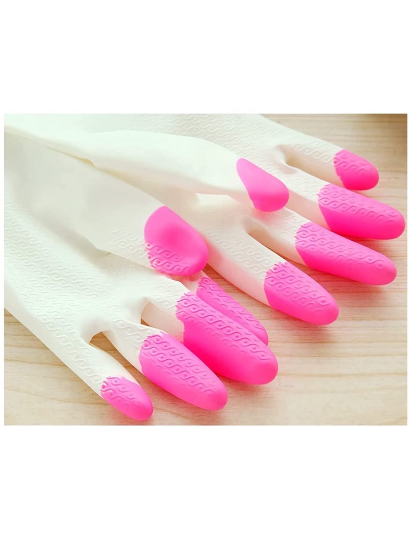 Dishwashing Cleaning Gloves with Latex free, Synthetic Rubber Gloves, Kitchen Gloves 3 Pairs, Green+Blue+Pink