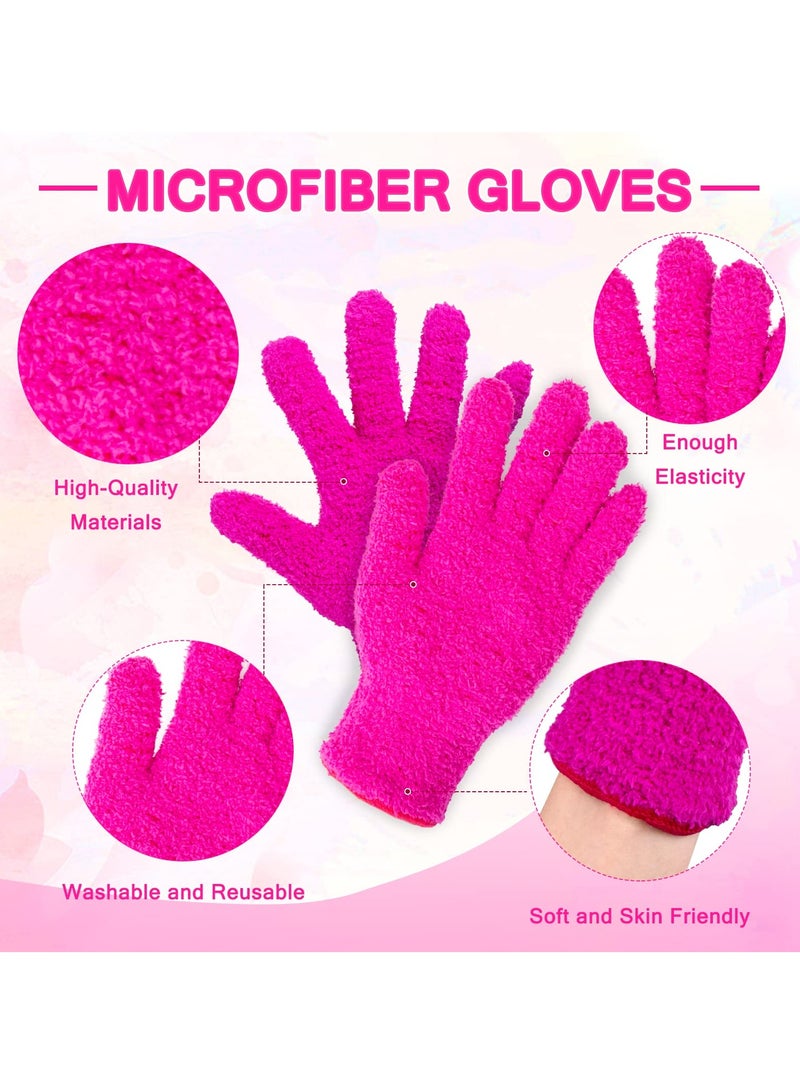 4 Pairs Microfiber Gloves, Hair Dye Gloves, Pink Gloves For Hair Salon Supplies, Reusable Gloves For Cleaning, Microfiber Mitt For Hairstylist Supplies, Hair Color Gloves 2pcs Black and 2Pcs Pink