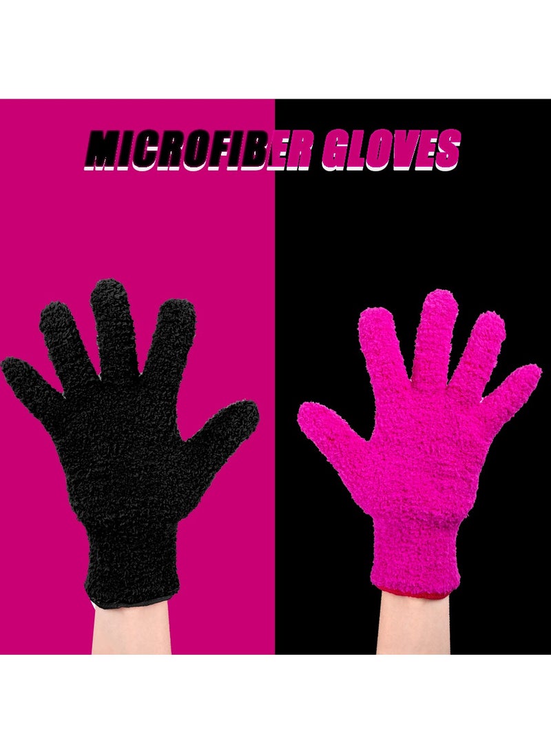 4 Pairs Microfiber Gloves, Hair Dye Gloves, Pink Gloves For Hair Salon Supplies, Reusable Gloves For Cleaning, Microfiber Mitt For Hairstylist Supplies, Hair Color Gloves 2pcs Black and 2Pcs Pink