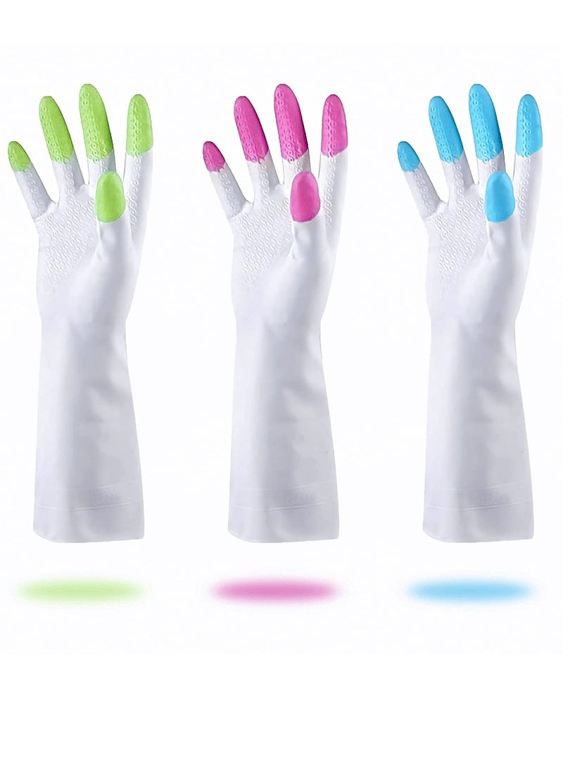 Dishwashing Cleaning Gloves with Latex free, Synthetic Rubber Gloves, Kitchen Gloves 3 Pairs, Green+Blue+Pink