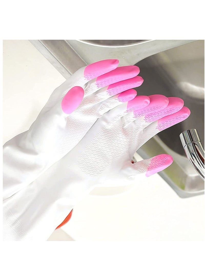 Dishwashing Cleaning Gloves with Latex free, Synthetic Rubber Gloves, Kitchen Gloves 3 Pairs, Green+Blue+Pink