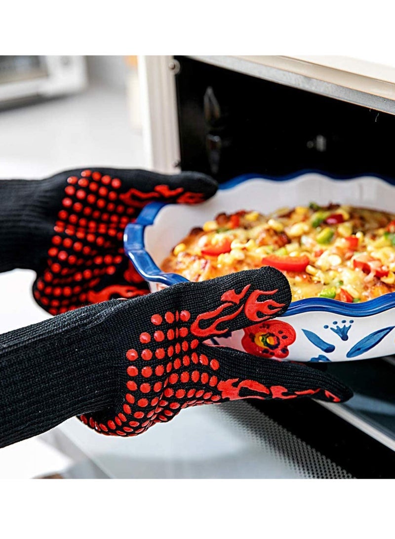 Gloves1472℉(800℃) Extreme Heat Resistant Grill Gloves14 inch Ultra-Long Wrist Cooking Gloves for BarbecueCookingSilicone Non-Slip Cooking Gloves 1 Pair (red)