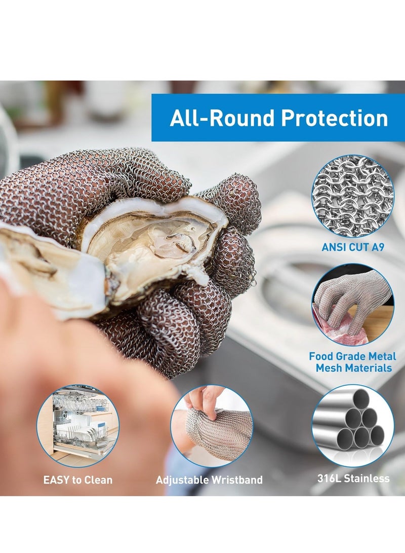 Cut Resistant Glove Stainless Steel Upgrade Mesh for Cutting Butcher Safety Work Cooking, Wood Carving, Meat Fishing, Durable Men or Women M