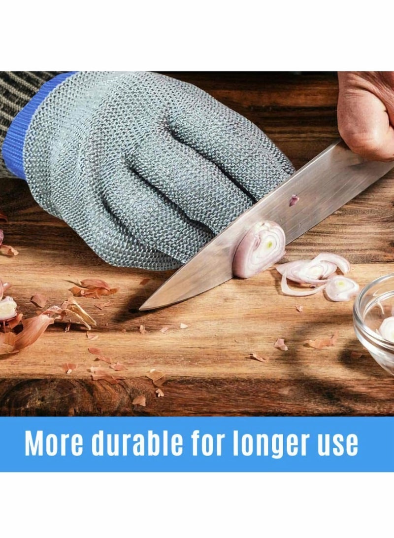 Cut Resistant Gloves-Stainless Steel Wire Metal Mesh Butcher Safety Work Gloves for Meat Cutting, and fishing Grey and White 2PCS (M)