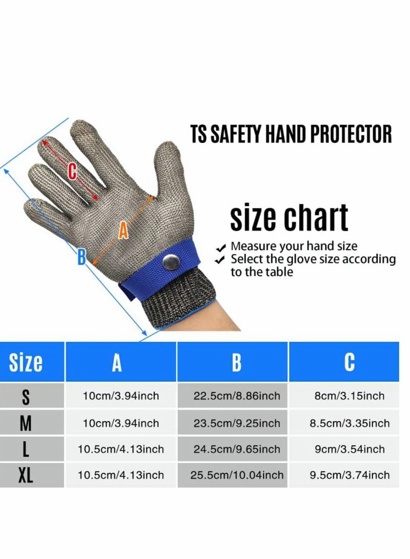 Cut Resistant Gloves-Stainless Steel Wire Metal Mesh Butcher Safety Work Gloves for Meat Cutting, and fishing Grey and White 2PCS (M)