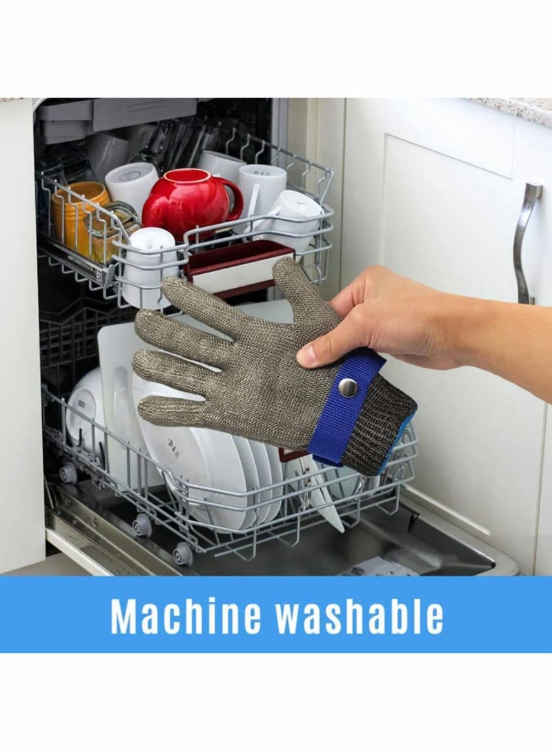 Cut Resistant Gloves-Stainless Steel Wire Metal Mesh Butcher Safety Work Gloves for Meat Cutting, and fishing Grey and White 2PCS (M)