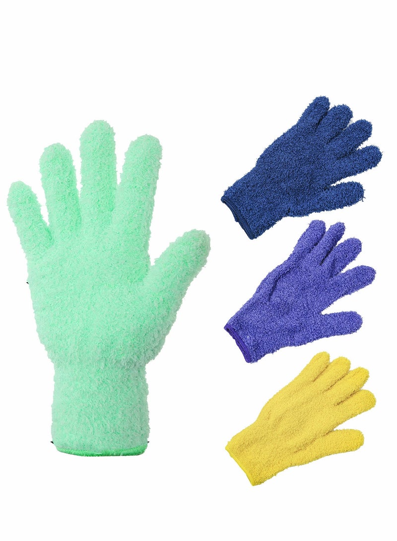 4 Pairs Microfiber Dusting Cleaning Gloves Washable Mittens for House Trucks and Cars Nice Mirrors Lamps Window