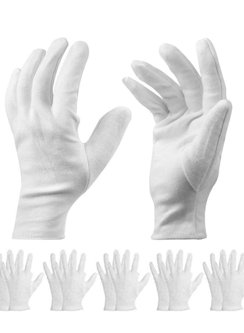 White Cotton Gloves Large Moisturizing For Dry Hands Eczema, Overnight Lotion Spa 6 Pairs Jewelry Inspection Work