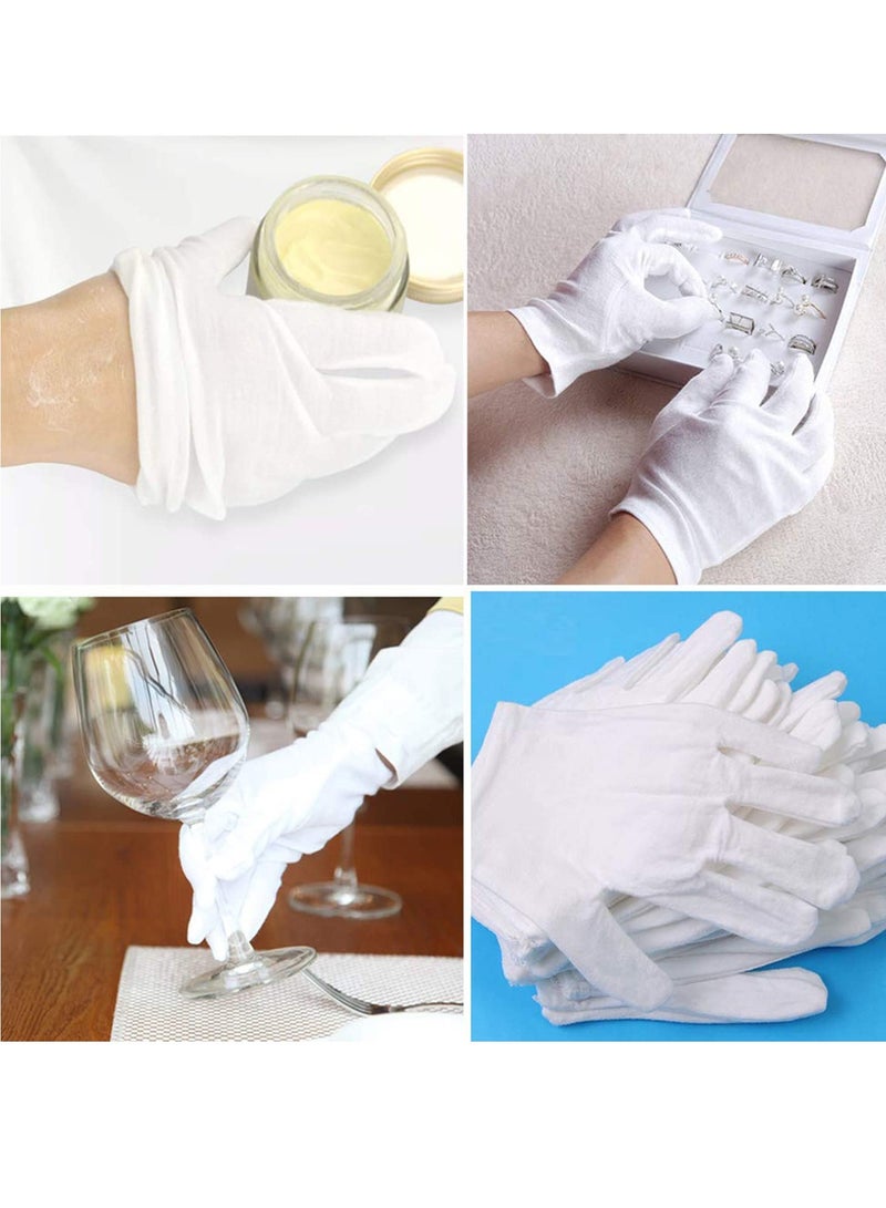 White Cotton Gloves Large Moisturizing For Dry Hands Eczema, Overnight Lotion Spa 6 Pairs Jewelry Inspection Work