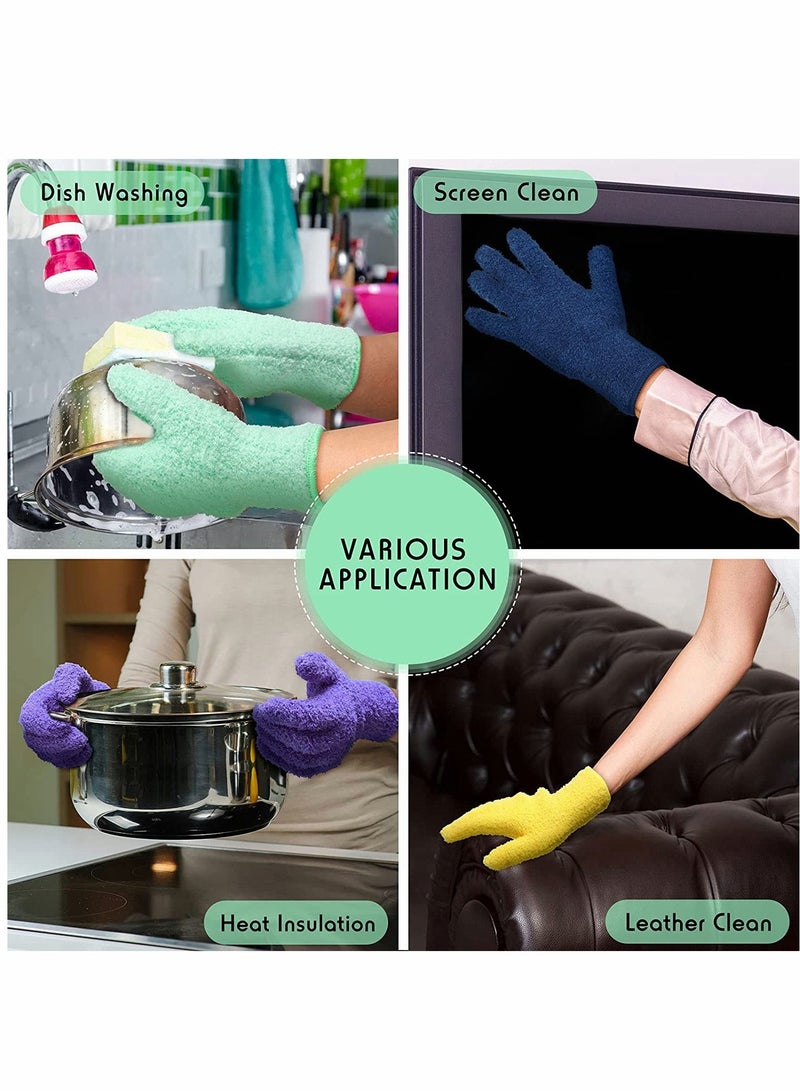 4 Pairs Microfiber Dusting Cleaning Gloves Washable Mittens for House Trucks and Cars Nice Mirrors Lamps Window