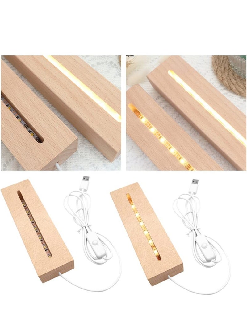 7 inch LED Light Display Pedestal Rectangle Display Pedestal for 3D Crystal Glass Art USB Plug Warm Light Wooden Lighted Base Stand, Lighted Mirror Box for Centerpieces, Home Decor.