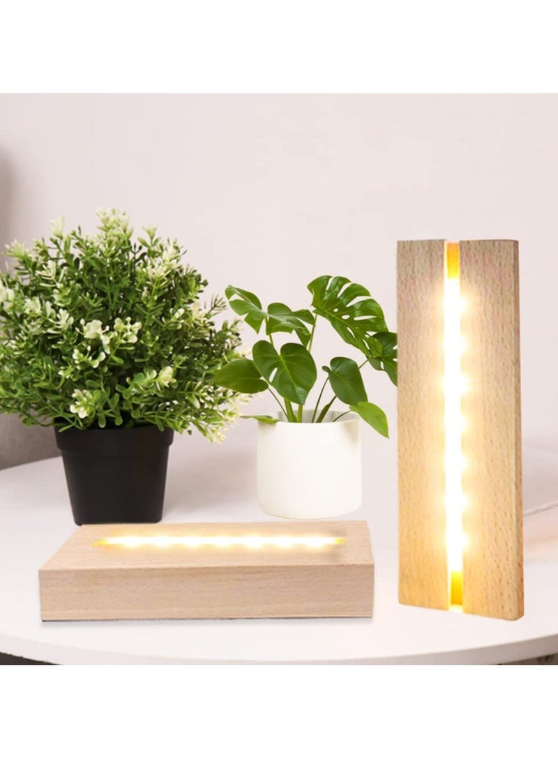 7 inch LED Light Display Pedestal Rectangle Display Pedestal for 3D Crystal Glass Art USB Plug Warm Light Wooden Lighted Base Stand, Lighted Mirror Box for Centerpieces, Home Decor.
