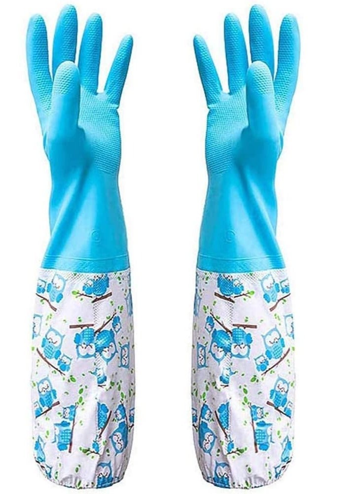 1 Pair of Rubber Gloves for Pond Gutter Drain Cleaning   Long Arm   One Size – Blue Pattern Pond Gloves Antiskid Long Rubber Gloves Drain Gloves Long Sleeve Waterproof Gloves