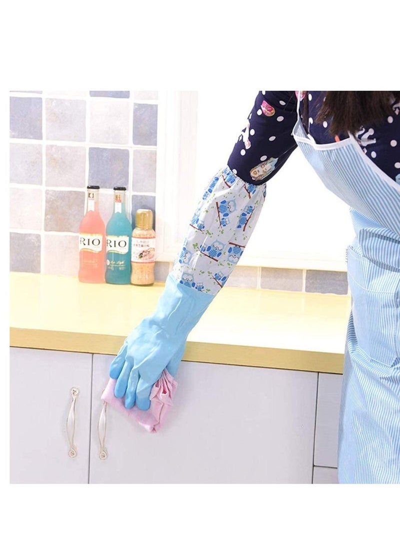 1 Pair of Rubber Gloves for Pond Gutter Drain Cleaning   Long Arm   One Size – Blue Pattern Pond Gloves Antiskid Long Rubber Gloves Drain Gloves Long Sleeve Waterproof Gloves