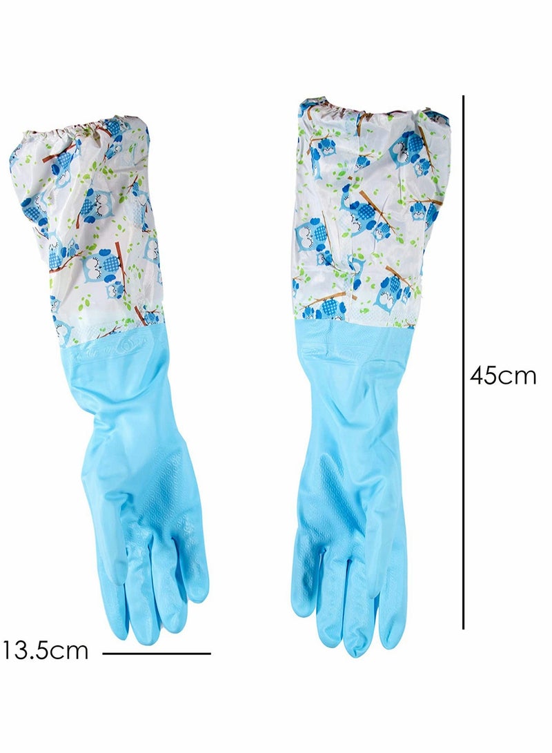 2 PCS Rubber Gloves | Dishwashing Gloves Non Slip Household Kitchen Cleaning Rubber Gloves with Lining for Women   Long Arm   One Size – [Color] and [Pattern] Sent Randomly