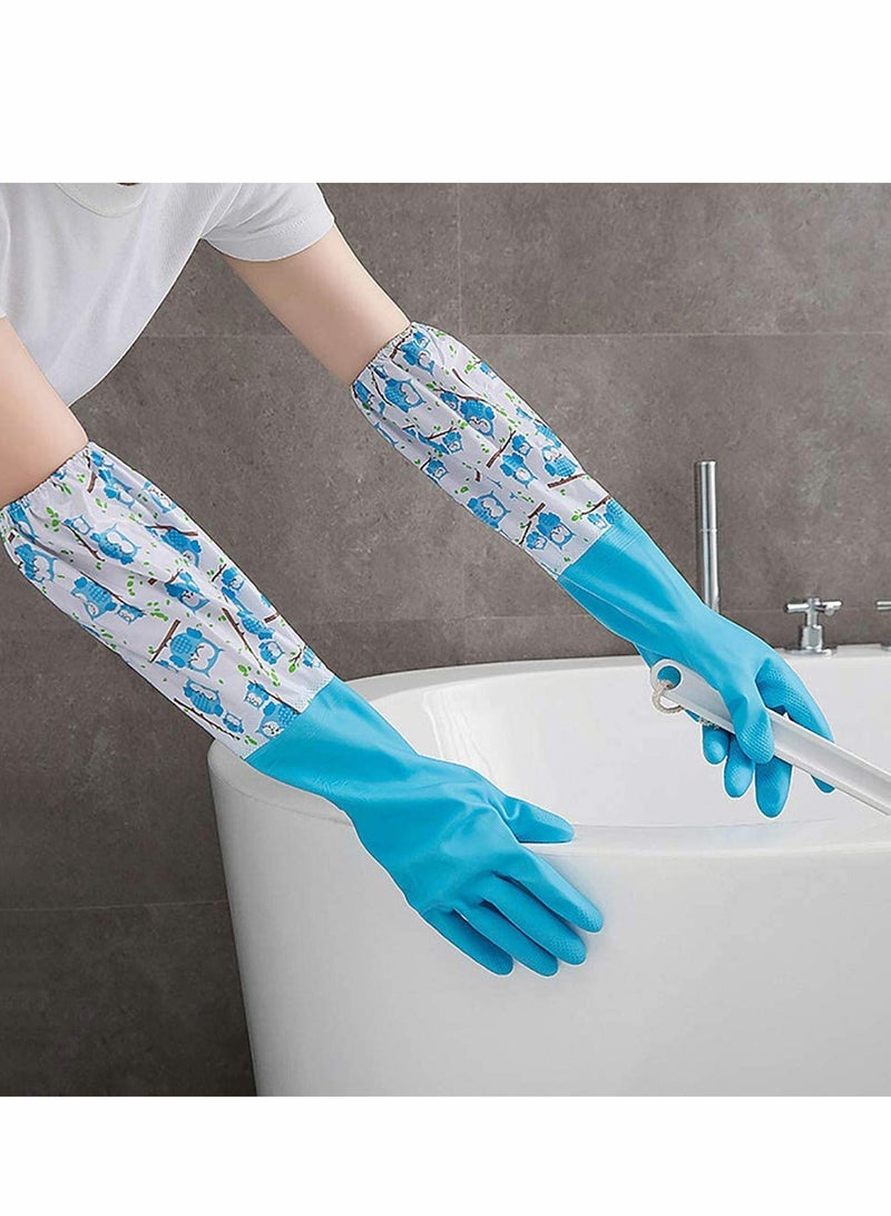 2 PCS Rubber Gloves | Dishwashing Gloves Non Slip Household Kitchen Cleaning Rubber Gloves with Lining for Women   Long Arm   One Size – [Color] and [Pattern] Sent Randomly