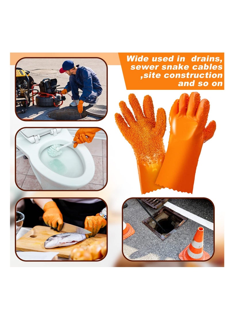 , 3 Pairs Sewer Non Slip Gloves, PVC Sewer Gloves Reusable Abrasion Resistant, Drain Cleaning Waterproof Safety Work Gloves for Men Women Plumber Tools