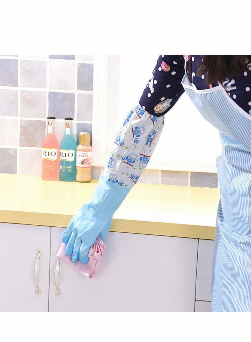 2 PCS Rubber Gloves | Dishwashing Gloves Non Slip Household Kitchen Cleaning Rubber Gloves with Lining for Women   Long Arm   One Size – [Color] and [Pattern] Sent Randomly