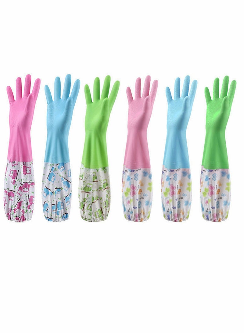 2 PCS Rubber Gloves | Dishwashing Gloves Non Slip Household Kitchen Cleaning Rubber Gloves with Lining for Women   Long Arm   One Size – [Color] and [Pattern] Sent Randomly