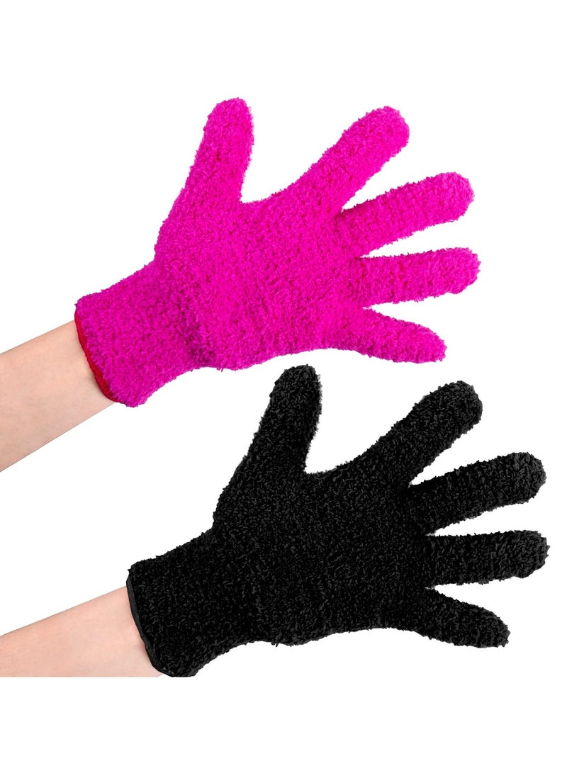 4 Pairs Microfiber Gloves, Hair Dye Gloves, Pink Gloves For Hair Salon Supplies, Reusable Gloves For Cleaning, Microfiber Mitt For Hairstylist Supplies, Hair Color Gloves 2pcs Black and 2Pcs Pink