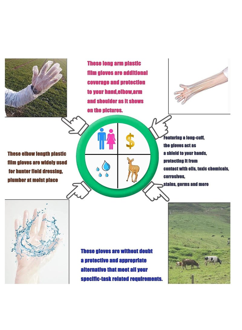 Disposable Field Dressing Gloves, 50 Pcs Veterinary Dressing Gutting Long Arm Gloves for Field Dressing Gutting Deer Gardening Painting Full Arm