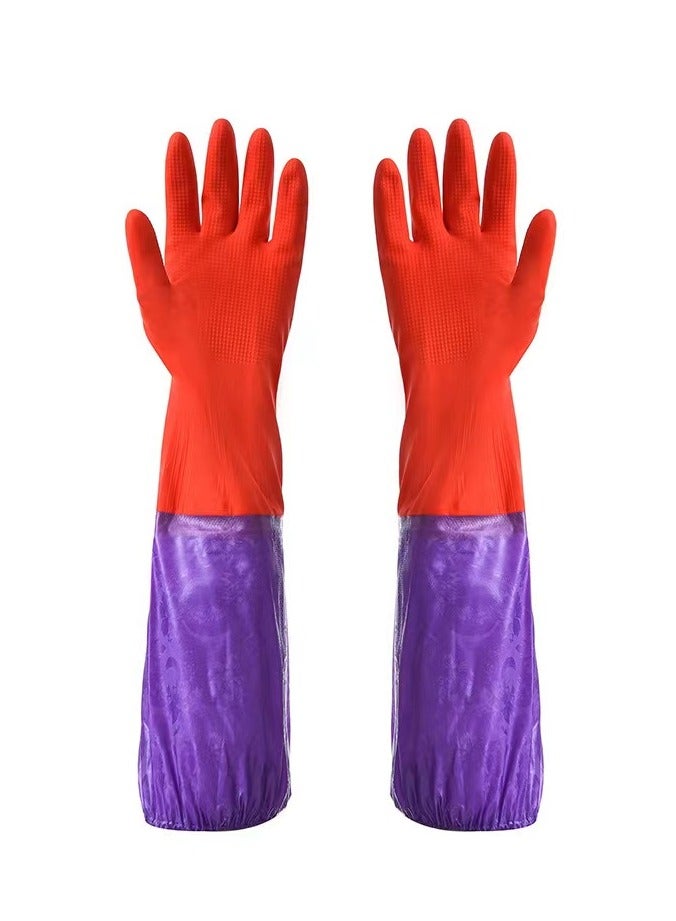 Waterproof Long Sleeves Latex Gloves Purple/Red