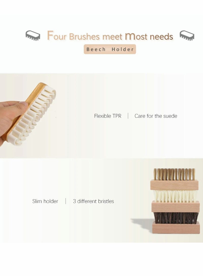 Shoe Cleaner Brush Set, Crepe Suede Brush, Natural Horsehair Bristles Brush, Medium Soft Bristles and Nylon Shoe Brush, Perfect for Variety of Leather, Bags, Boots and Shoes