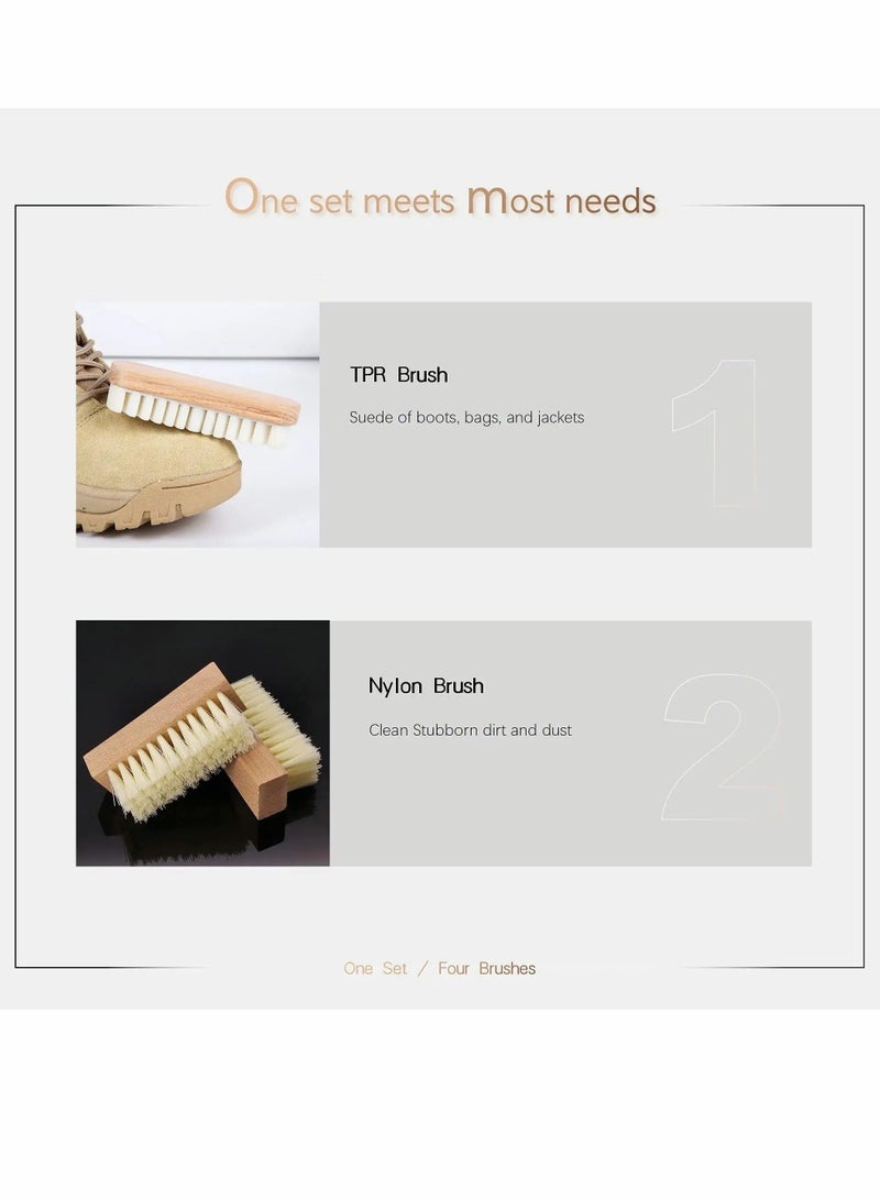 Shoe Cleaner Brush Set, Crepe Suede Brush, Natural Horsehair Bristles Brush, Medium Soft Bristles and Nylon Shoe Brush, Perfect for Variety of Leather, Bags, Boots and Shoes