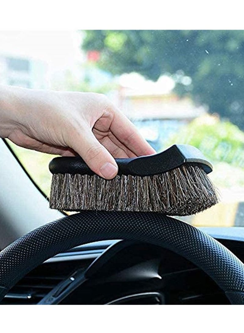 Car Cleaning Brush,  Leather Cleaning Brush, Soft Horse Hair Detailing Brush Non-Slip Handle Wash Vehicle Brush for Rim Chassis, Radiator Grille, Interior Stiff Bristle Car Carpet Brush