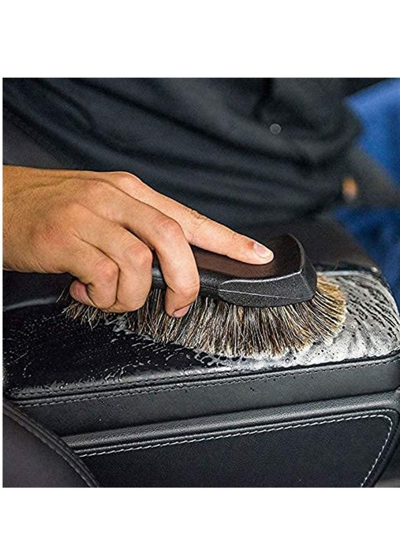 Car Cleaning Brush,  Leather Cleaning Brush, Soft Horse Hair Detailing Brush Non-Slip Handle Wash Vehicle Brush for Rim Chassis, Radiator Grille, Interior Stiff Bristle Car Carpet Brush