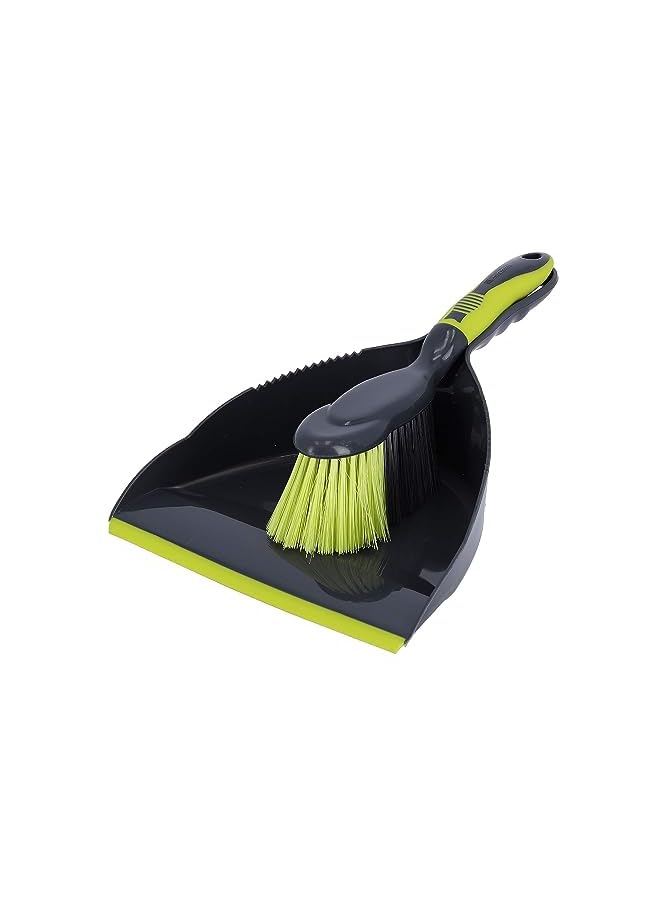 RF2367GR Dust Pan & Brush Set - Portable Hand Broom with Durable Stiff Bristles Having Frayed and Angled Tips | Hanging Loop Cleaning Tool Perfect for Home or Office Use