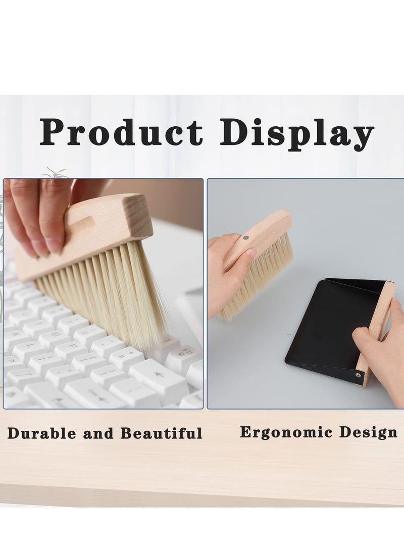 Table Broom with Dustpan - Wooden Sweeping Set Hand Brush Shovel and Natural Wood Crumb &