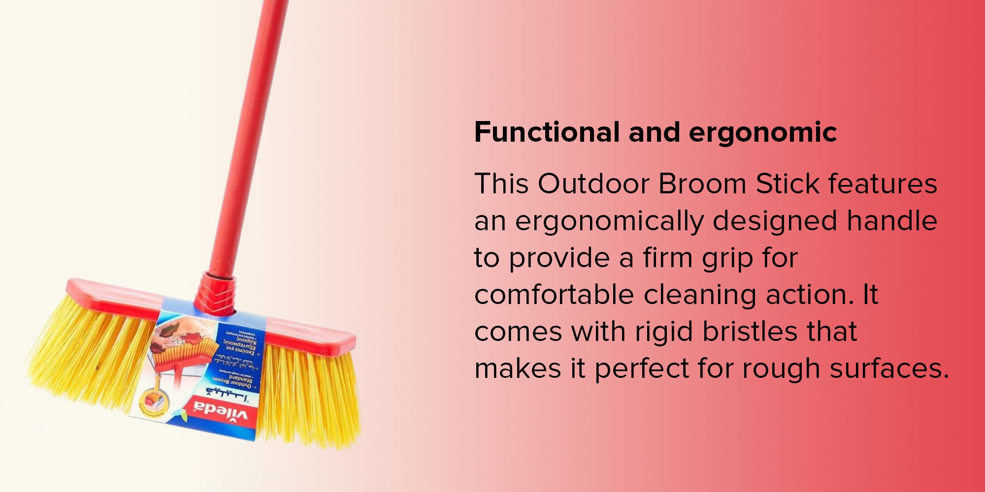 Floor Broom With Trapezoidal Shape Rough Stick Surfaces, Garbage Sweeping Resistant To External Factors Easy To Clean Multicolour 33 × 6 × 140cm