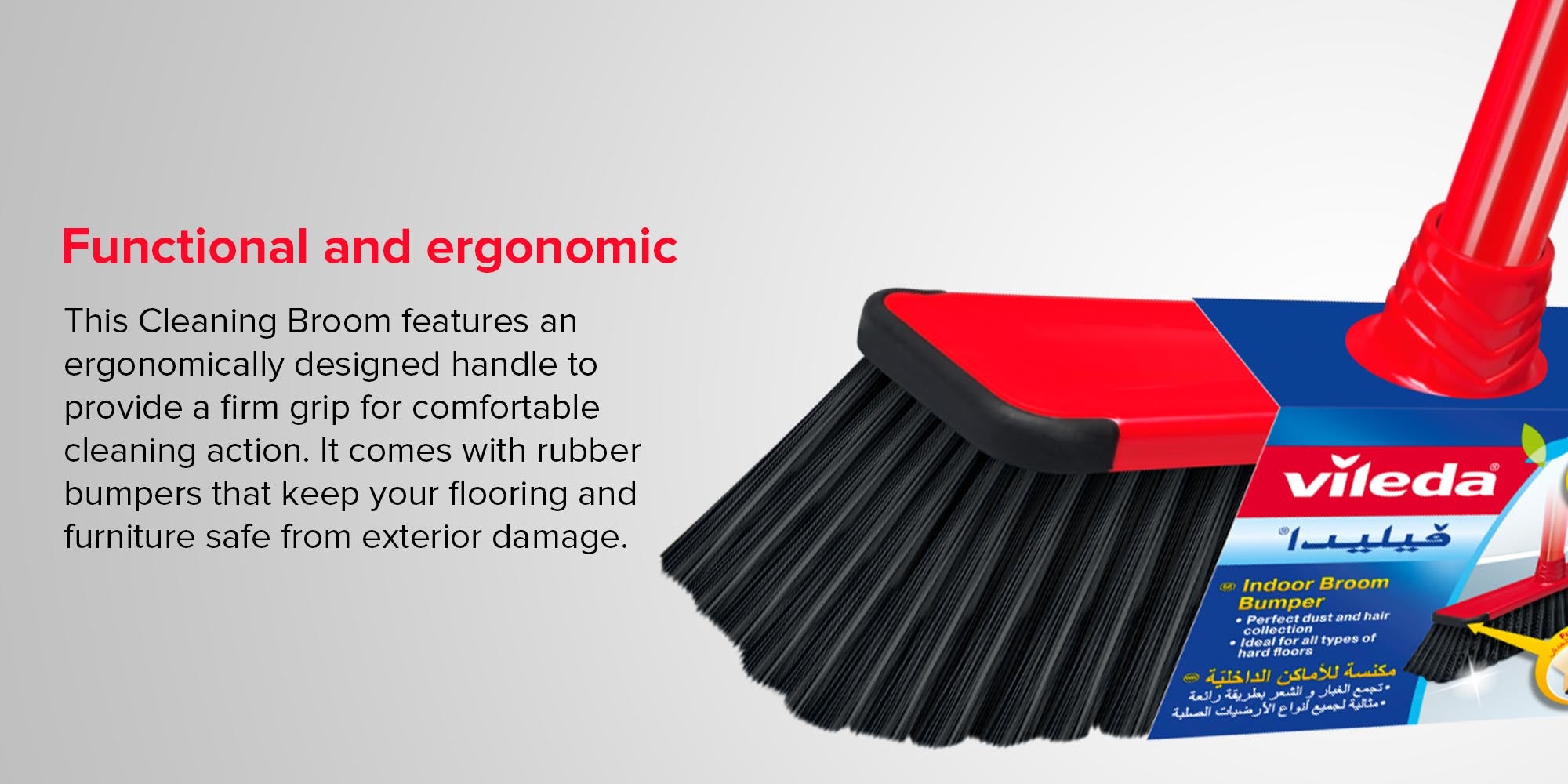 Long Handle Cleaning Broom Red/Black 98cm