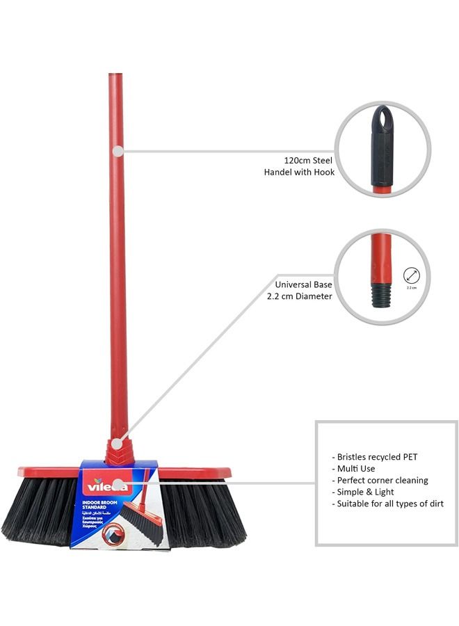 Standard Indoor Floor Cleaner Broom with Stick, All Types Of Floors - Lightweight 140 Cm