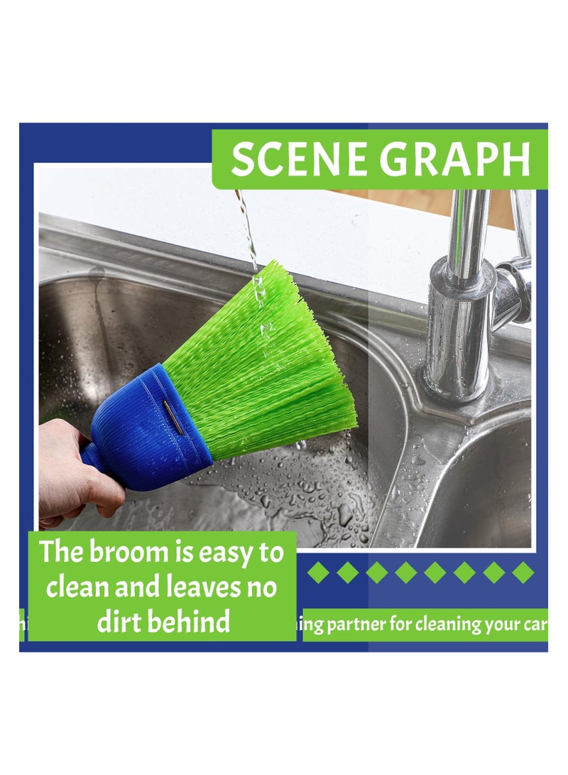 2 Pcs Whisk Broom Poly Fiber Handheld Brush, Short Handle Hand Broom for Multi Surface Sweeping, Small Hand Broom Brush for  Cleaning Inddoor Porches Floors Decks Driveways Dirt Dust