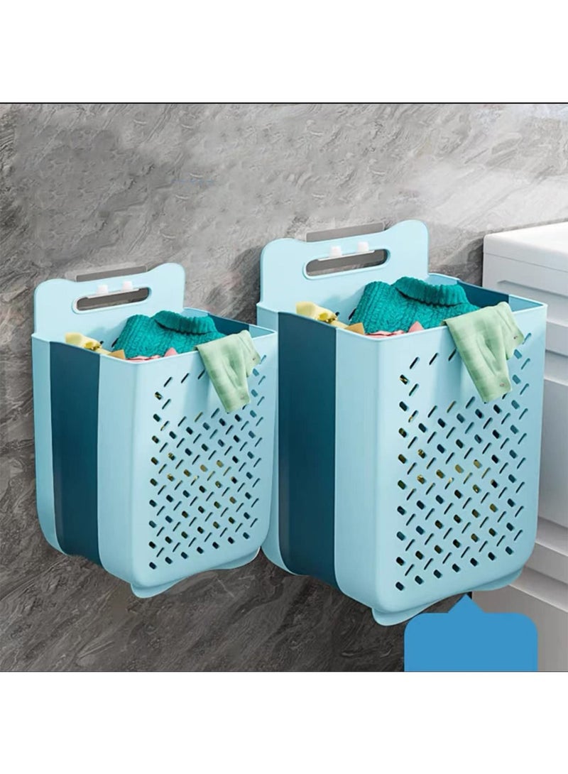 Plastic Collapsible Wall Hanging Laundry Basket with Carrying Handle Space Saving Waterproof 2pcs(Small+Large)
