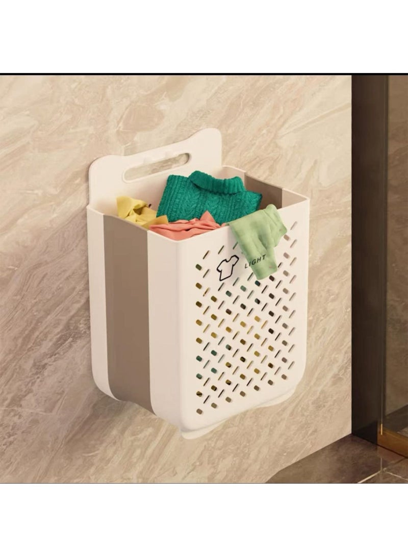 Plastic Hanging Laundry Basket with Carrying Handle Space Saving Wall Hanging Durable Dirty Clothes Organizer