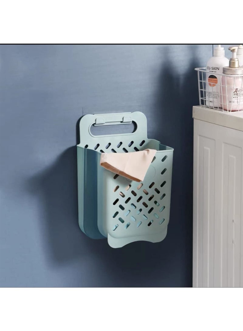 Plastic Hanging Laundry Basket with Carrying Handle Space Saving Wall Hanging Durable Dirty Clothes Organizer