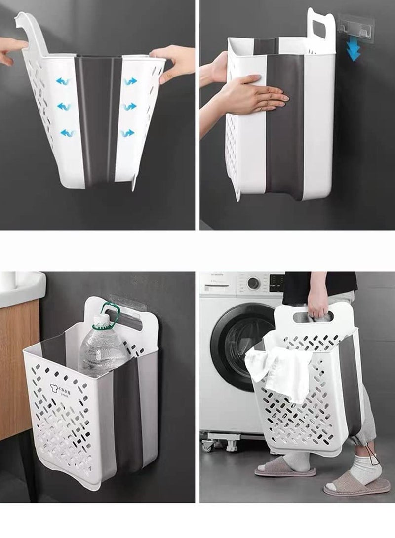 Plastic Hanging Laundry Basket with Carrying Handle Space Saving Wall Hanging Durable Dirty Clothes Organizer