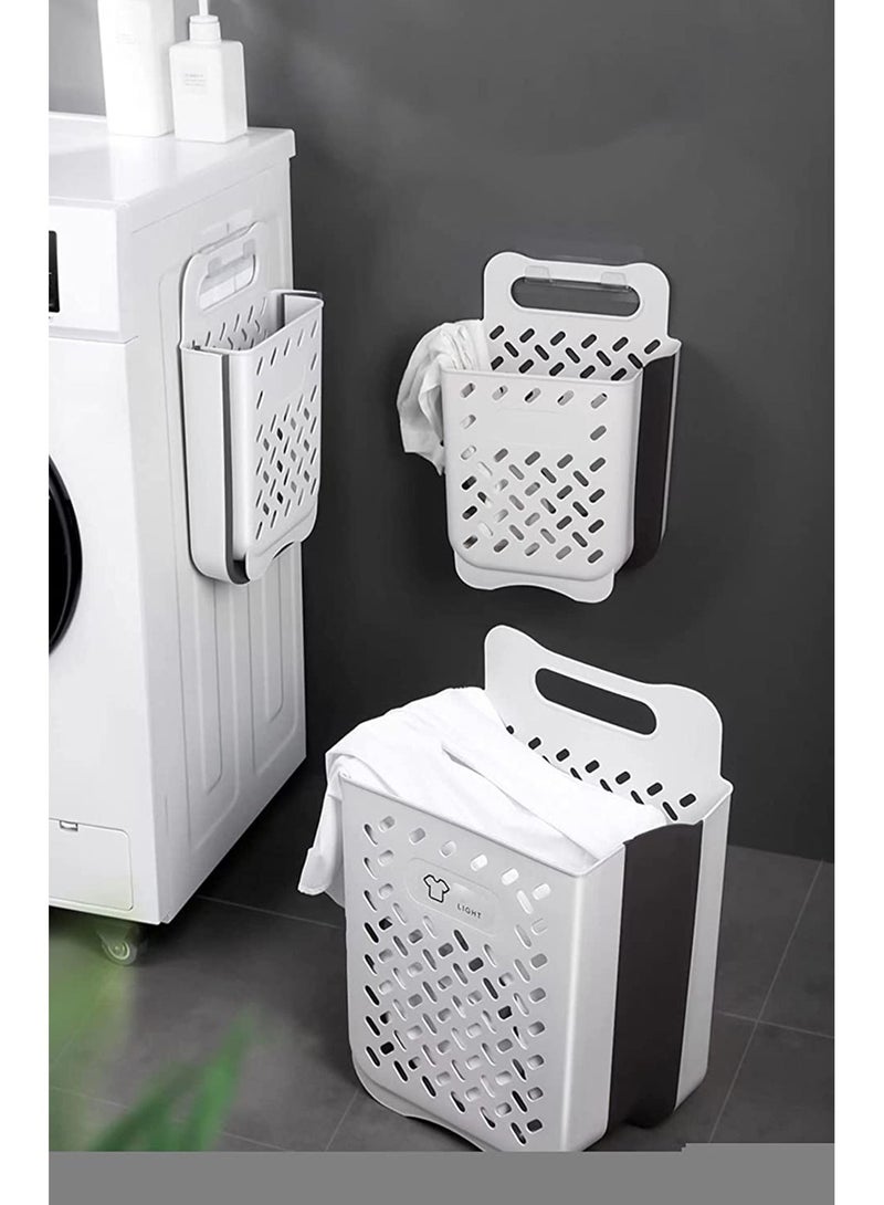 Plastic Hanging Laundry Basket with Carrying Handle Space Saving Wall Hanging Durable Dirty Clothes Organizer