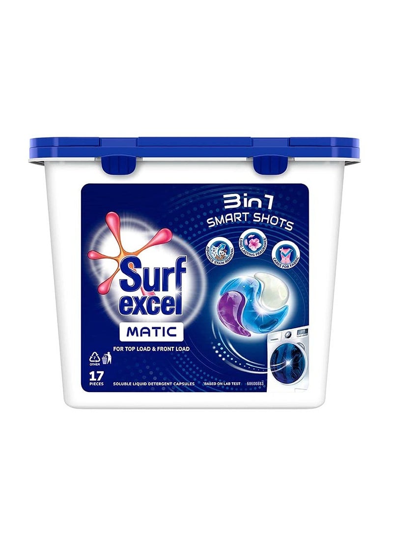 Surf Excel 3-in-1 Smart Shots Liquid Detergent For Front Load and Top Load Washing Machines 17 Units for 17 loads With Fragrance and Fabric Care