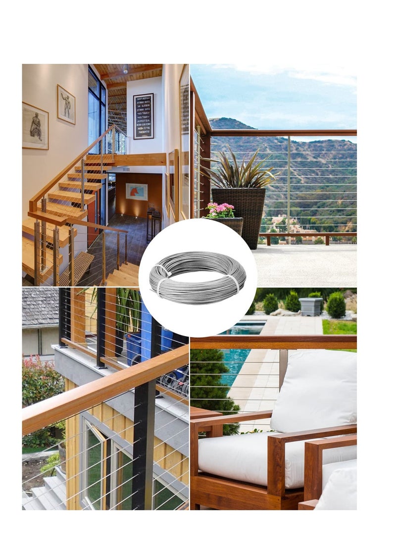 Wire Cable Railing Kit 164ft Stainless Steel Rope Coated Garden for Support System Clotheslines Hanging Lights with Thimbles Crimping Sleeves Clips Screwdrivers